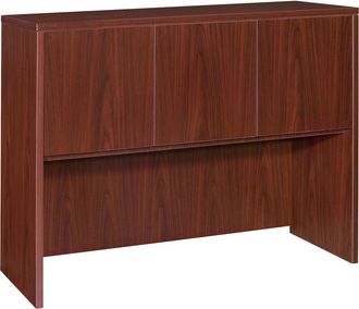 Lorell Essentials Series Stack-on Hutch with Doors - 47.3 x 14.8 x 36 - 3 Door(s) - Finish: Laminate, Mahogany - Grommet, Cord Management, Durable