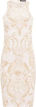 Roberto Cavalli Ornamental Print Jurk - Dames - Korte kleedjes - Wit - XL - Polyester - Kleedjes