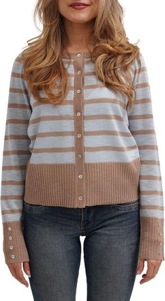 Cyrus Stripe Contrast Cardigan in Taupe/Powder Blue at Nordstrom Rack, Size X-Small