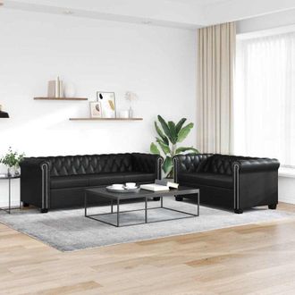 vidaXL Vidaxl - Sof&aacute;s Chesterfield De 2 Y 3 Plazas Cuero Sint&eacute;tico Negro