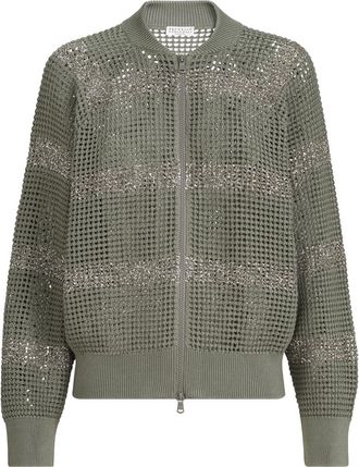 Brunello Cucinelli Cardigan with dazzling stripes in Khaki at Nordstrom, Size 3X-Large Eu