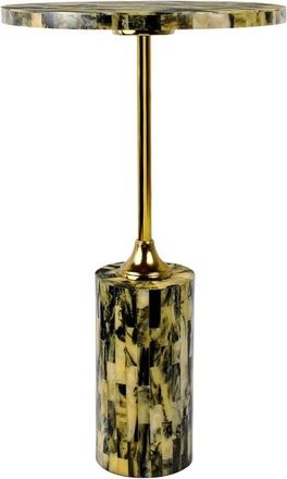 Jonathan Y Designs Hedda Contemporary Glam Metal/Resin Faux Stone Round End Table in Yellow at Nordstrom