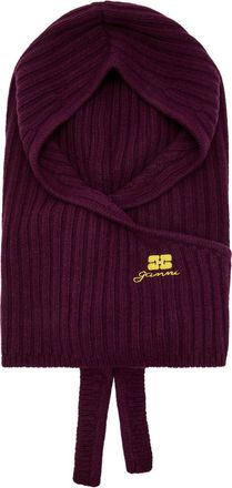 Ganni Core Future Logo-embroidered Wool-blend Balaclava - Burgundy - One Size