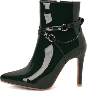 Generic Womens Pointed Toe Stiletto Ankle Boots Winter Fashion Side Zipper High Heel Dress Pumps for Evening Party Dating (Green,5.5)