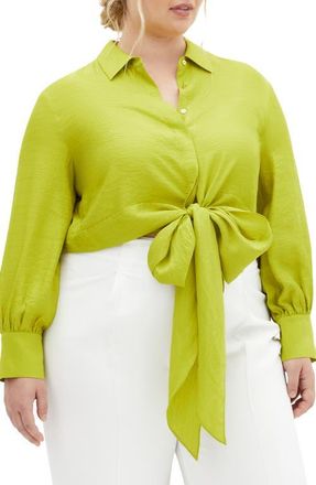 City Chic Winnie Tie Front Shirt in Green at Nordstrom, Size Xl