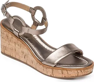 Bernardo Kennedy Sandals Womens Silver Metallic Leather Wedge Heel JOBB338
