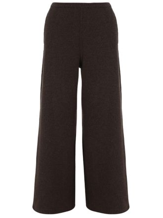 Bruno Manetti Dark Brown Wide-Leg Knit Wool-Cashmere Blend Pants