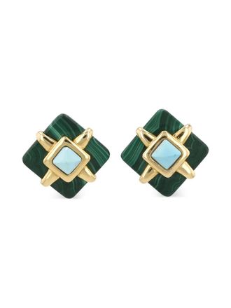 Cartier 1973 malachite and turquoise earrings - women - Yellow Gold/Malachite/Turquoise - One Size - Green