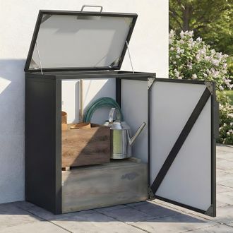 IDMarket Armario De Jard&iacute;n Met&aacute;lico 70 X 40 X 80 Cm Gris Antracita Con Techo Elevable, Puerta Doble Y Estante
