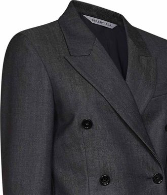 Balenciaga Womens Jacket Tailored Double-Breasted Dark Navy Blue Wool