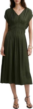 Mango Gathered Waist Midi Dress in Khaki Green at Nordstrom, Size 4
