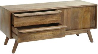 Hhg tv rack 196, mesa tv mueble bajo cajonera, cajones madera maciza mango 46x110x35cm MVG-certificado