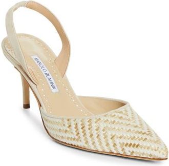 Manolo Blahnik Carolyne Woven Raffia Slingback Pump in Cream Multi at Nordstrom, Size 10.5Us