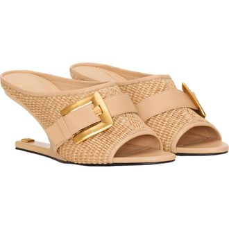 Balmain Anthem No Wedge mules in smooth leather and raffia in Beige at Nordstrom, Size 37.5