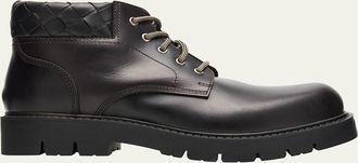 Bottega Veneta Mens Haddock Intrecciato-Collar Leather Lace-Up Boots