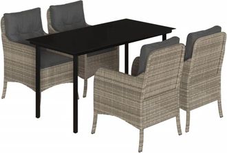 vidaXL Set Comedor De Jard&iacute;n 5 Pzas Cojines Rat&aacute;n Sint&eacute;tico Gris Claro Vidaxl