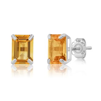 MAX + STONE 14k Yellow or White Gold Solitaire 7x5mm Gemstone Stud Earrings