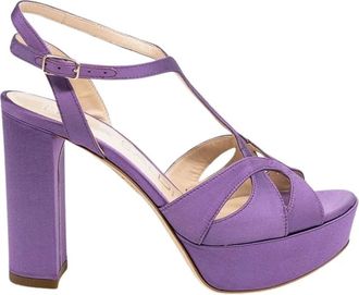 Lella Baldi Sandalen met Hoge Hak - Dames - Sandalen met hakken - Paars - 38 EU - Satijn - Schoenen