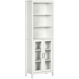 Kleankin Armario Alto De Ba&ntilde;o Con 2 Puertas De Vidrio Y 3 Estantes Abiertos Columna Auxiliar De Ba&ntilde;o Para Sal&oacute;n Aseo Dormitorio Moderno 53x30x162 Cm - Kleankin