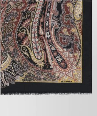 Etro cashmere fringed logo print scarf