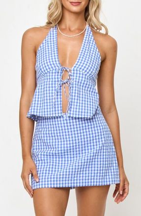 L*Space April Tie Front Halter Linen Cover-Up Top in Morning Gingham at Nordstrom, Size X-Small