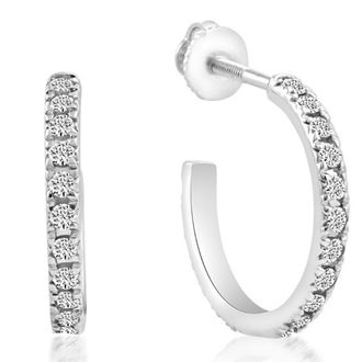 Pompeii3 1/2Ct Diamond Hoops With Screw Backs 10k White Gold 1/2 Tall