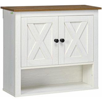 Kleankin Armario De Pared Para Ba&ntilde;o Mueble De Ba&ntilde;o Colgar Con 2 Puertas Y Estantes De Almacenamiento Para Cocina Entrada Pasillo 60x19,5x52,5cm Blanco - Kleank