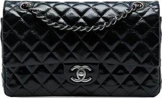 Chanel 2008-2009 Medium Classic Crinkled Patent Double Flap shoulder bag - Blauw
