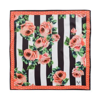 19V69 Scarves, female, Multicolor, Size: ONE SIZE Rose Print Scarf Black White Stripes