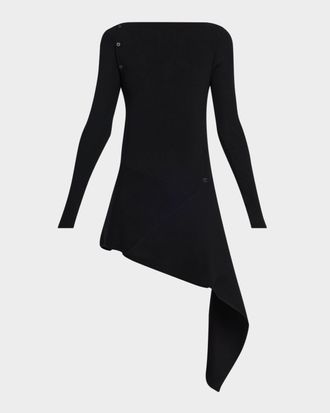 Courrèges Buttoned Long-Sleeve Rib Asymmetric Mini Dress