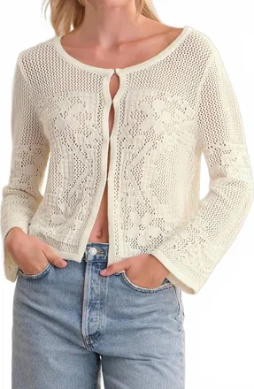 525 america Nadia Floral Pointelle Cotton Cardigan In Chalk