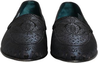 Dolce & Gabbana Mens Blue Jacquard Leather Slip On Loafers Shoes