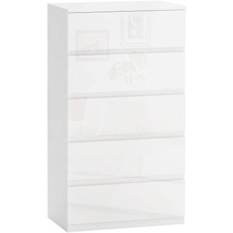 HOMCOM Homcom - cómoda con 5 cajones cómoda para dormitorio moderno con diseño anti-vuelco cajonera para salón pasillo 55x33x100 cm blanco brillante