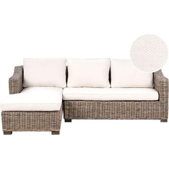 Beliani Divano angolare da giardino in rattan 3 posti per esterno in vimini intrecciato Naturale Valletri