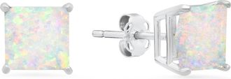 MAX + STONE 14k White Gold Solitaire Princess-Cut Gemstone Stud Earrings (7mm)