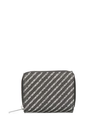 Diesel logo-print bi-fold zipped wallet - men - Polyurethane/Brass - One Size - Black
