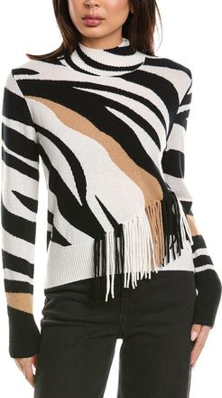Brodie Zebra Fringe Mock Neck Cashmere Sweater