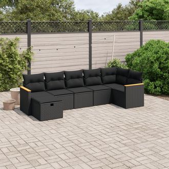 vidaXL Set De Comedor De Jard&iacute;n 7 Pzas Y Cojines Rat&aacute;n Sint&eacute;tico Negro Vidaxl