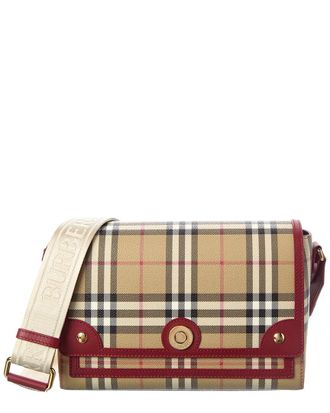 Burberry Note Medium Check E-Canvas & Leather Shoulder Bag