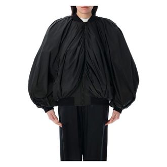 Balenciaga Bomber Jackets, female, Black, 2XS, Black Draped Bomber Outerwear