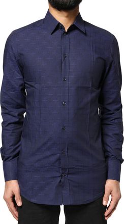Dolce & Gabbana Blue Check Tartan GOLD Formal Dress Mens Shirt