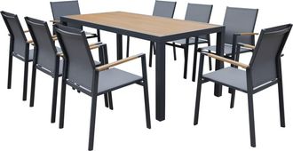 Happy Garden Mesa de jard&iacute;n de 180 cm de aluminio antracita y efecto madera