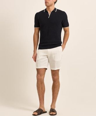 Orlebar Brown Horton Merino Stripe Tailored Fit Resort Collar Polo Shirt in Navy at Nordstrom, Size Xxx-Large