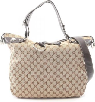 Gucci Beige Brown Gg Canvas Leather Handbag Tote Bag (Pre-Owned)
