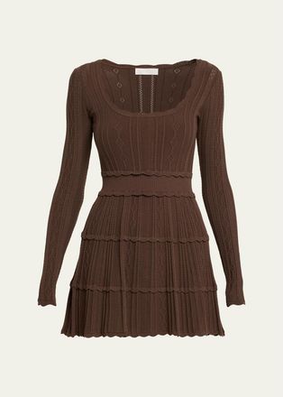 LoveShackFancy Lunelle Pointelle Knit Long-Sleeve Mini Dress