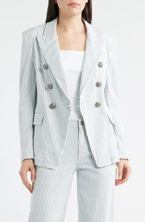 Kobi Halperin Cera Stripe Stretch Cotton Twill Double Breasted Jacket in Ivory Multi at Nordstrom, Size Xx-Large