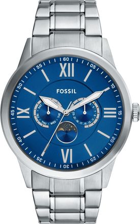 Fossil Mens Flynn 48mm Multifunction Silver-Tone Bracelet Watch