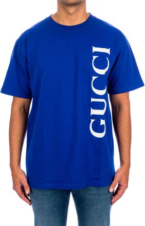 Gucci Mens Vertical Logo Printed T-Shirt in Purple Cotton - Size Medium