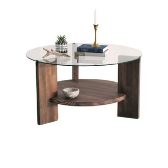 Dmora Dmora - Mesa De Caf&eacute; Alnitak, Mesa De Centro Baja, Revistero Para Sof&aacute;, Estante De La Sala De Estar, 75x75h40 Cm, Nuez, Con Embalaje Reforzado
