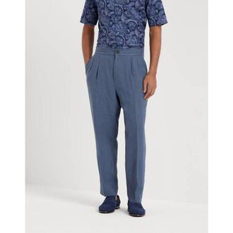 Brunello Cucinelli Mens Ocean Linen Pleated Trousers, Size 56